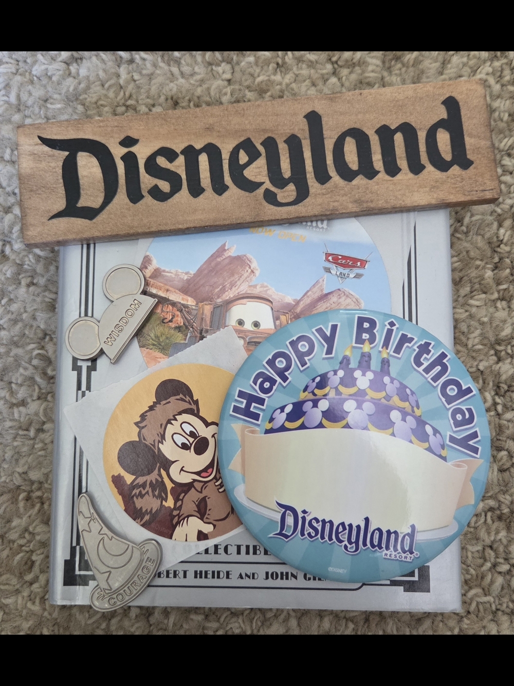 Disneyland Seven Assortment Offer of Mickey Mouse BooK Stickers Button & Tokens